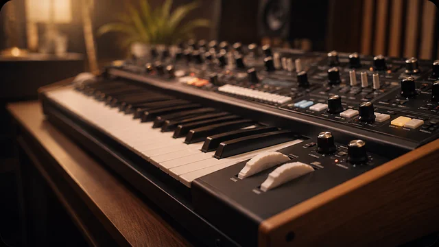 Piano en synthesizer in de Luna Music-studio
